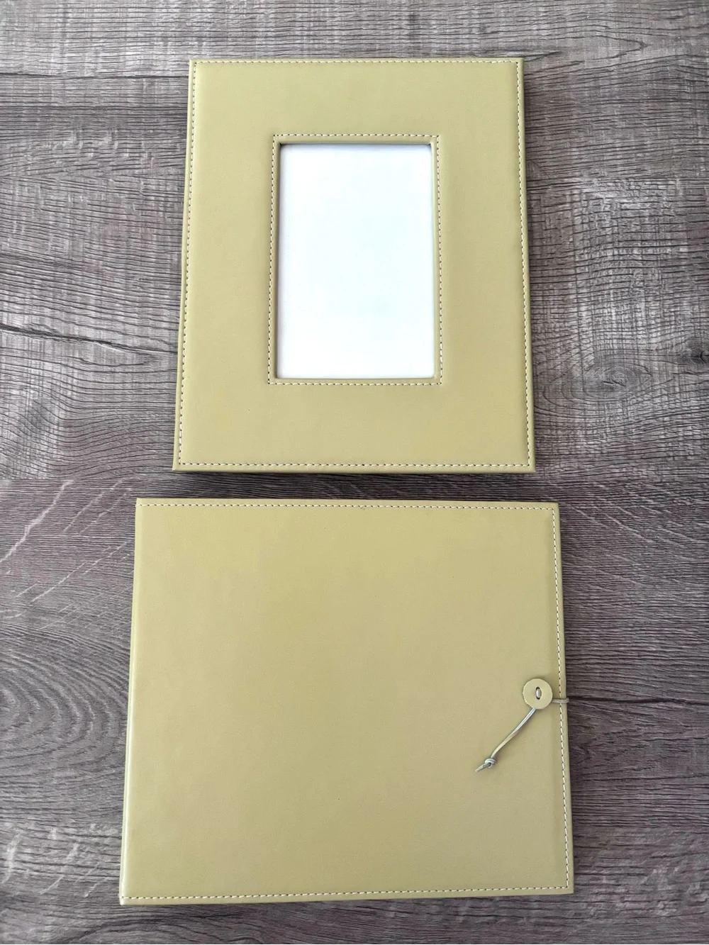 Leather Photo Frame and Matching Portfolio Set Sage Green